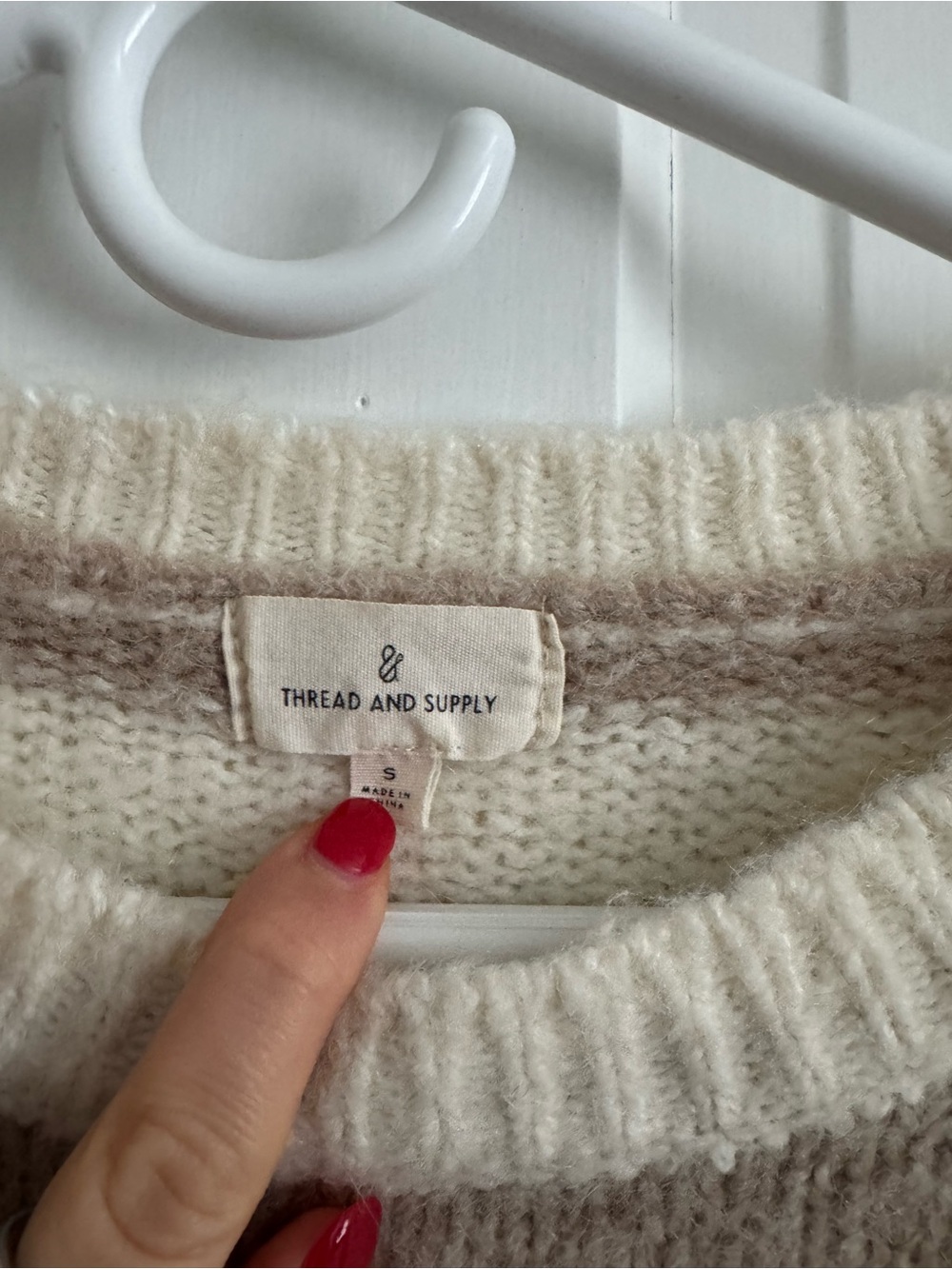 Thread & Supply Cream and Taupe Striped Crewneck Sweater - Picture 2 of 3